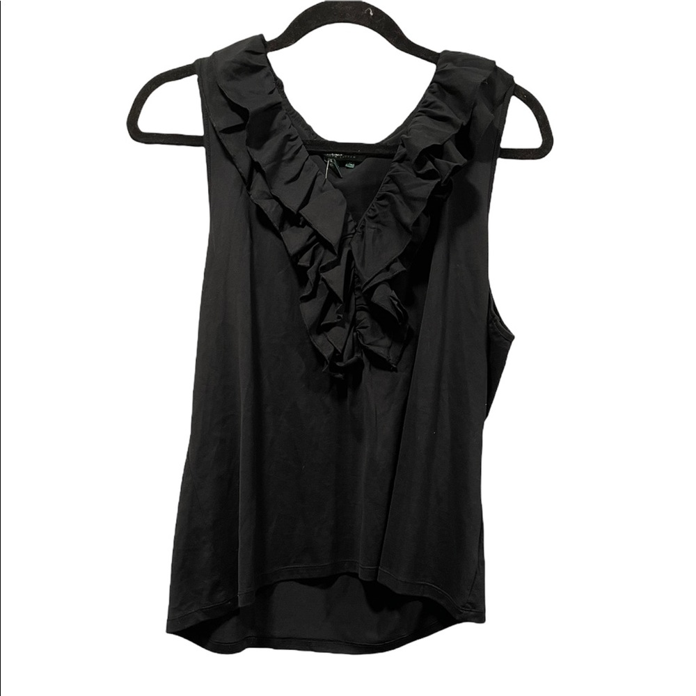 NWT RALPH LAUREN • Black ruffle front blouse XL